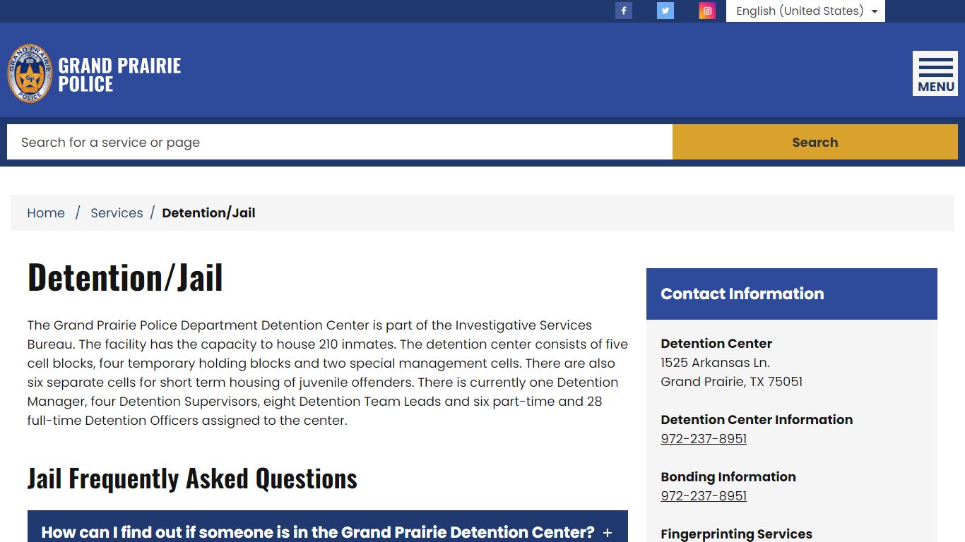 Detention/Jail | Grand Prairie Police Department