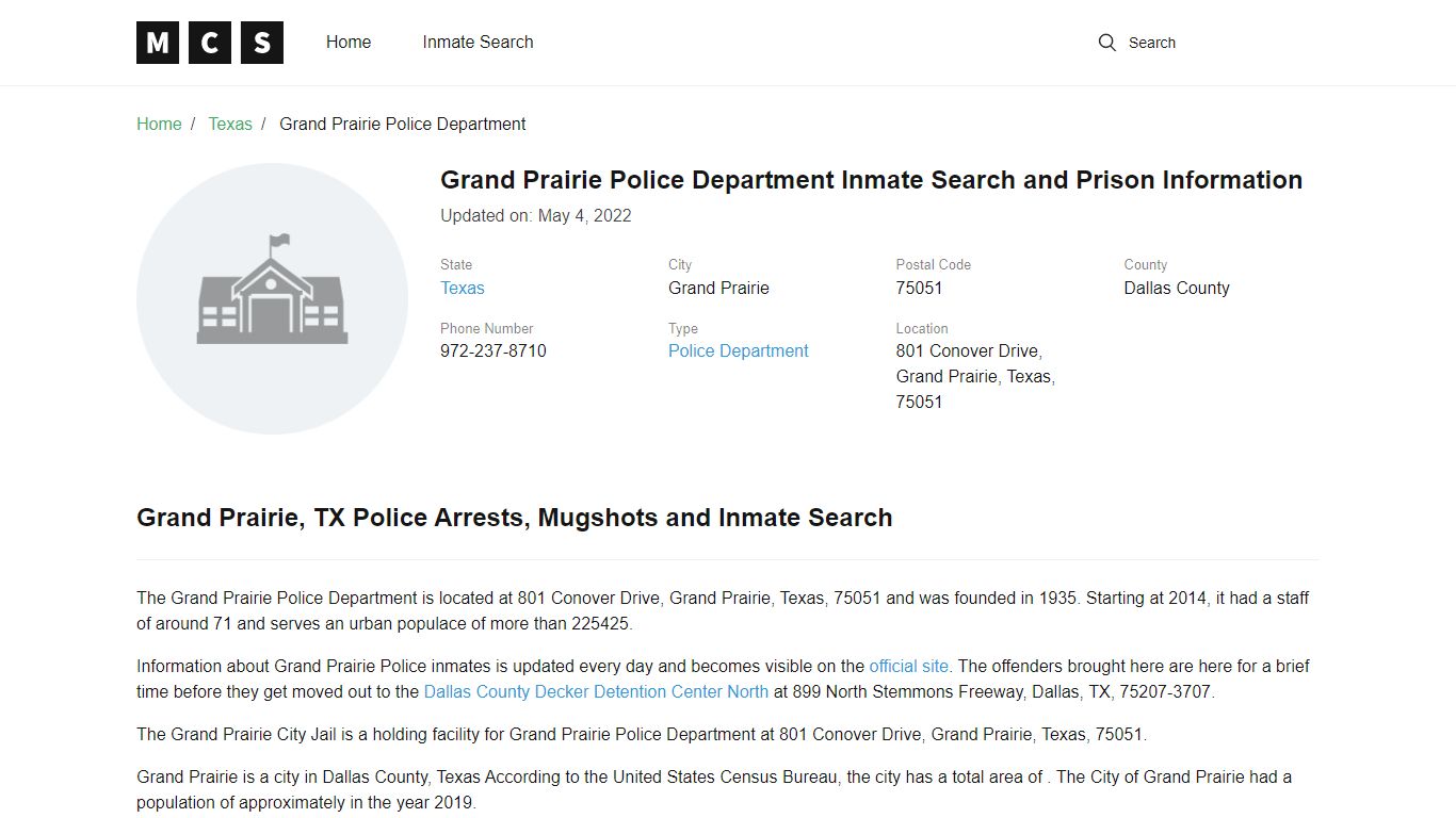 Grand Prairie Police Department Inmate Search and Prison ...