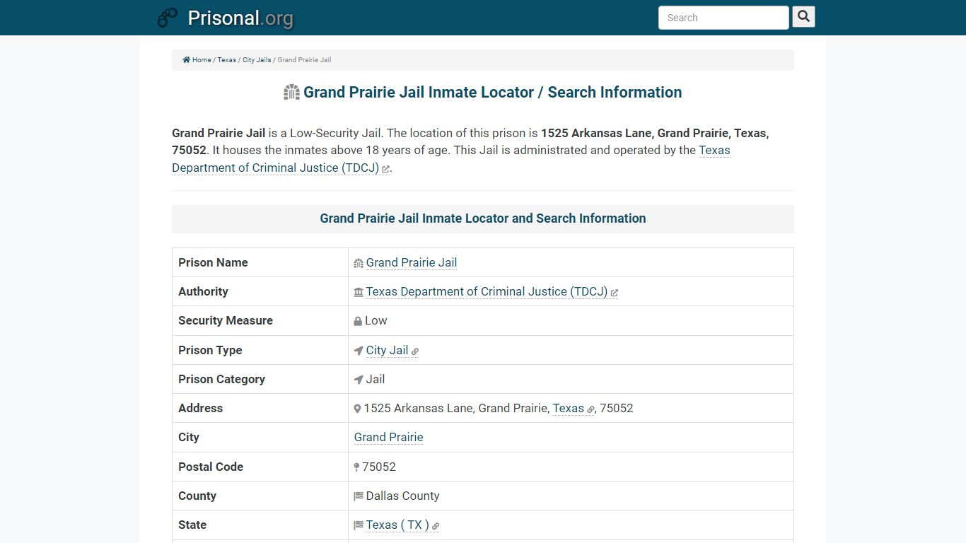 Grand Prairie Jail-Inmate Locator/Search Info, Phone, Fax ...
